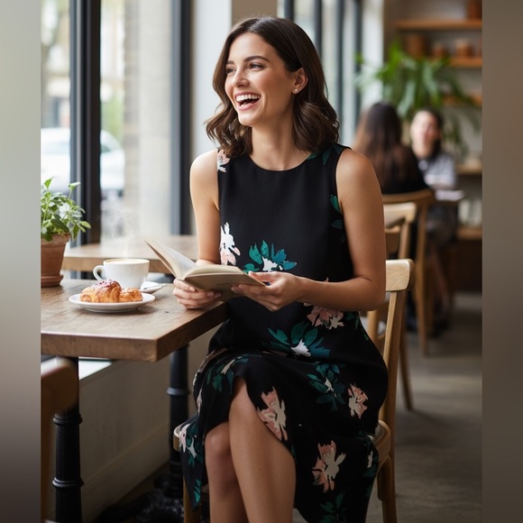 Who What Wear Black Floral Asymmetrical Hem Dress Sleeveless Small NWT - Picture 8 of 14